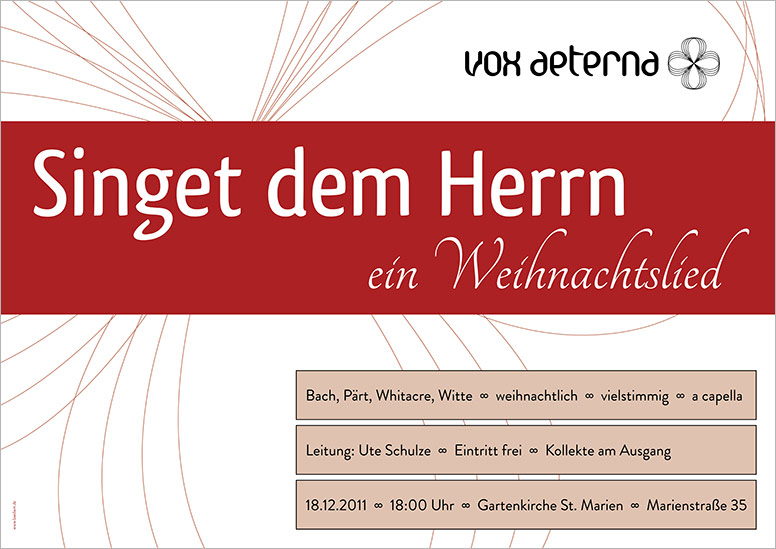Konzertplakat "Singet dem Herr ein Weihnachtslied" des 16-stimmigen Vokalensembles vox aeterna aus Hannover
