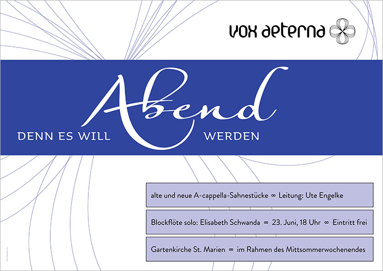 Konzertplakat "Denn es will Abend werden" des 16-stimmigen Vokalensembles vox aeterna aus Hannover